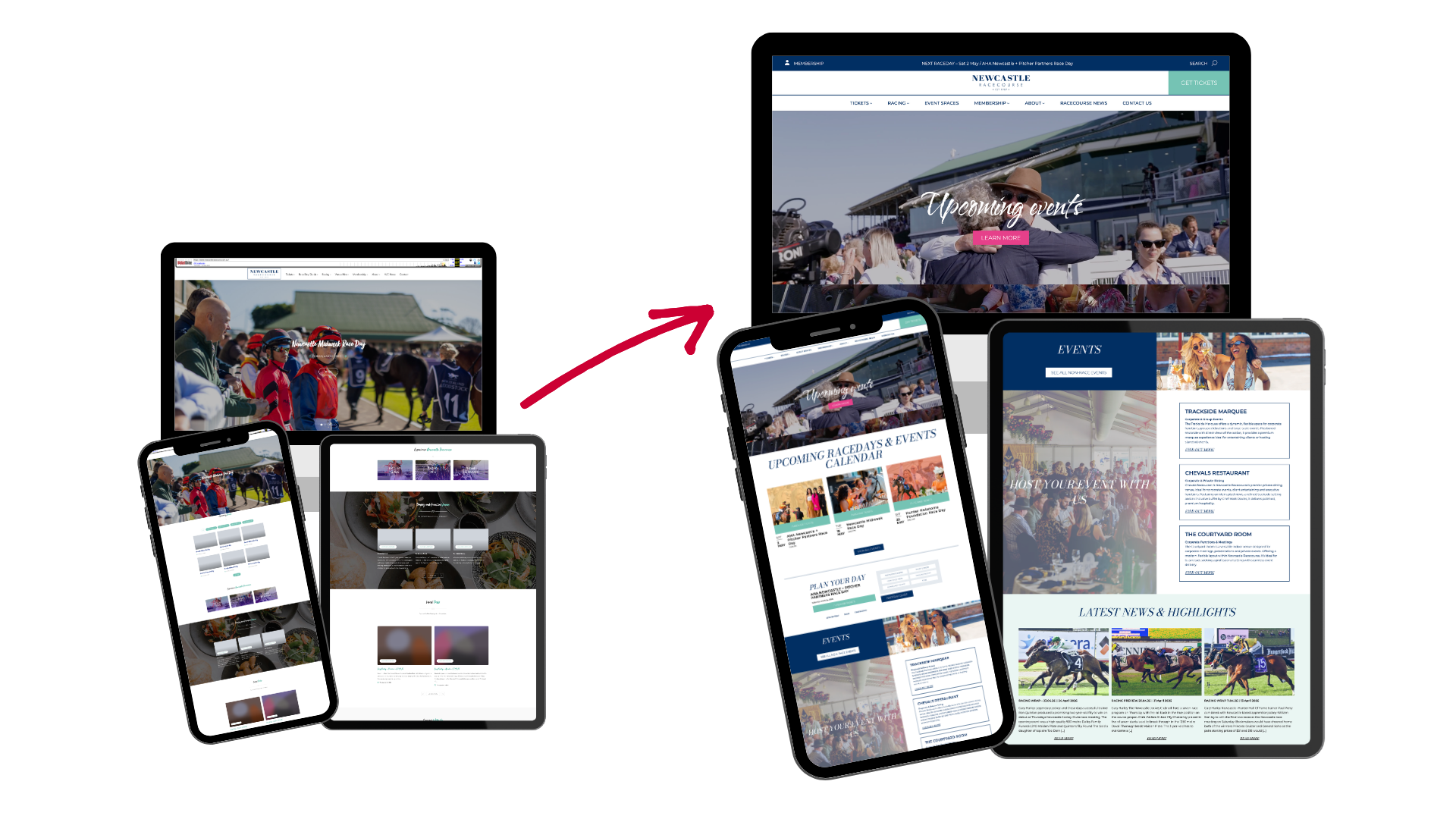 Website before and after redesign comparison showing modern mobile responsiveness