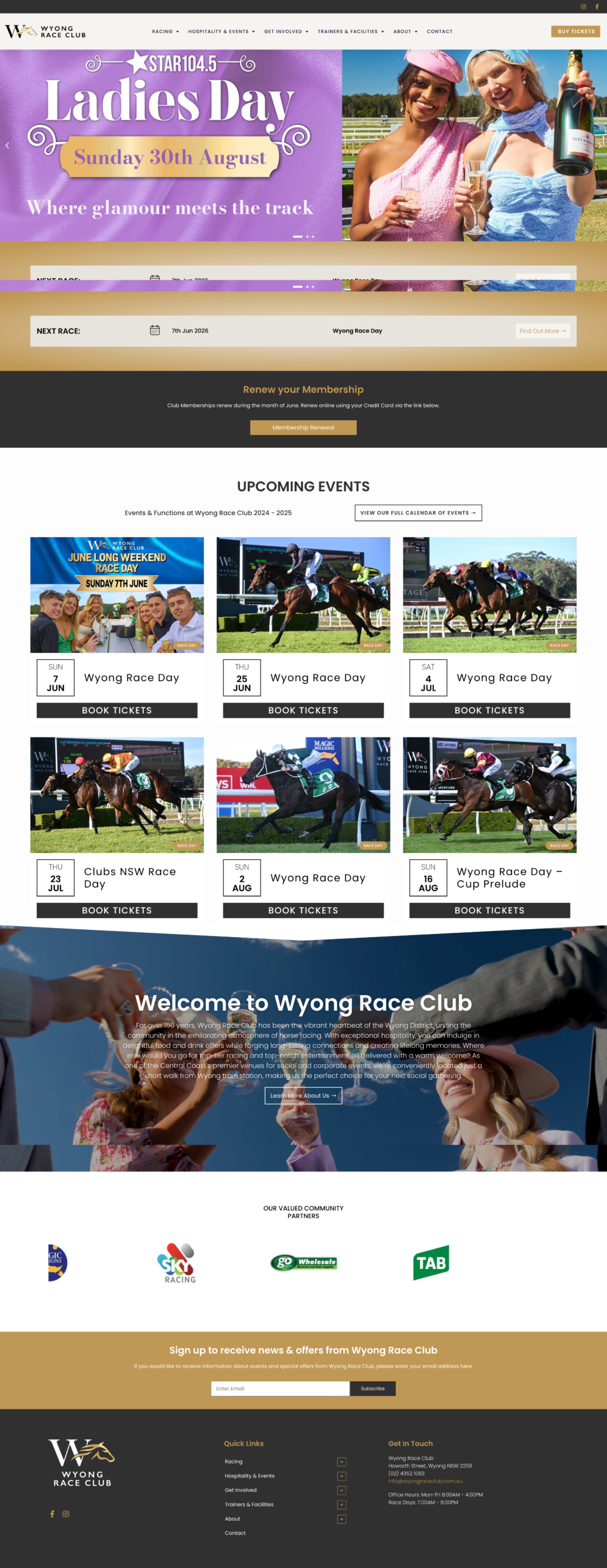 Wyong Race Club website design