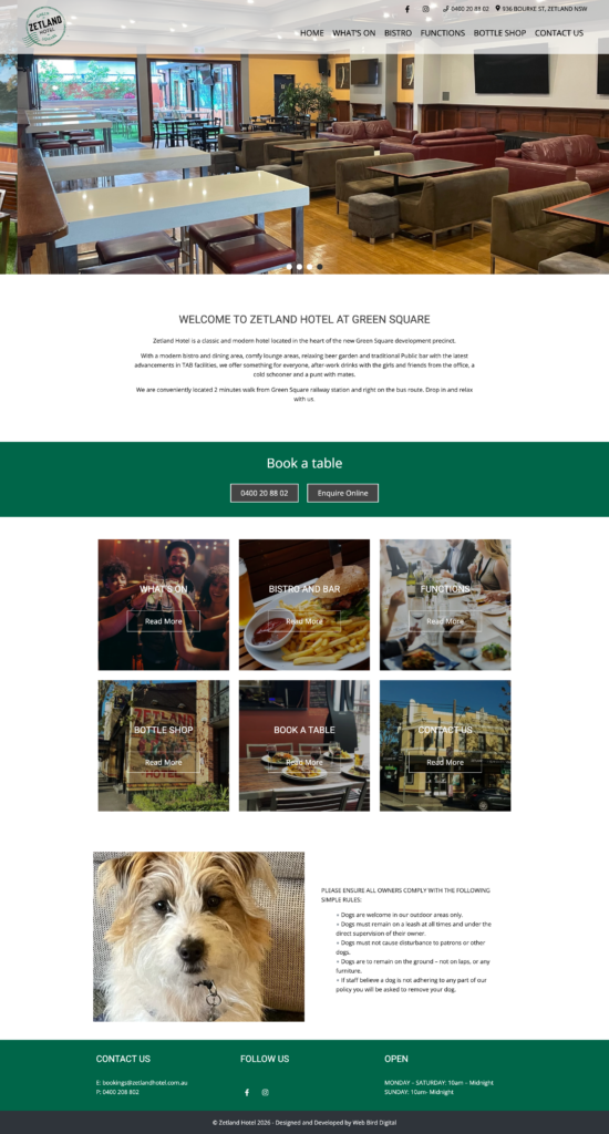 Zetland Hotel website design