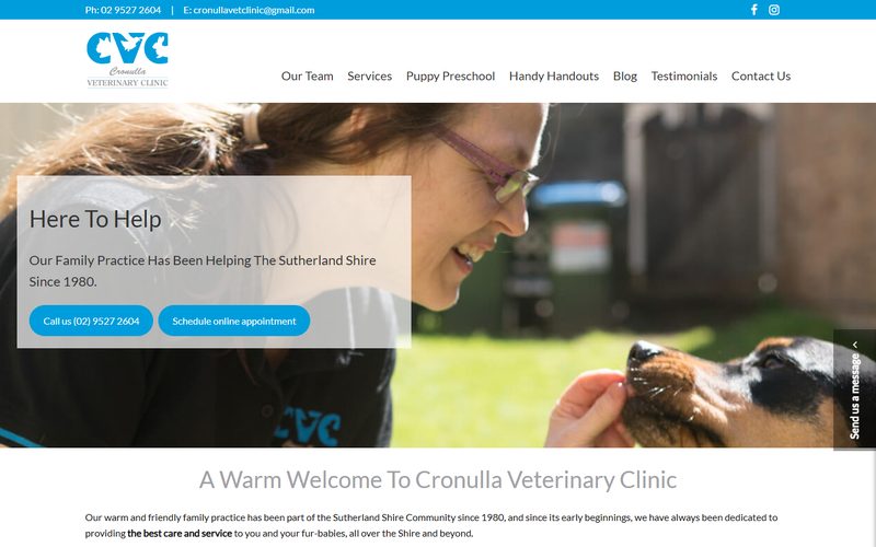 Cronulla Veterinary Clinic website home page